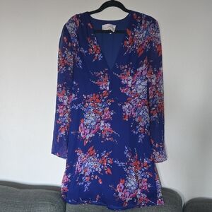 Charles Henry Blue Long Sleeve V-Neck Sundress